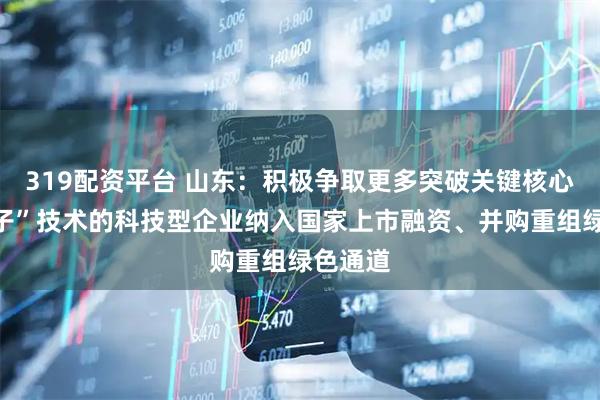 319配资平台 山东：积极争取更多突破关键核心“卡脖子”技术的科技型企业纳入国家上市融资、并购重组绿色通道